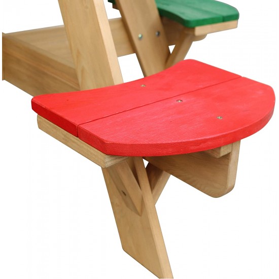 Masuta Gradina Rotunda Maro Natur OZN Masa pentru copii cu 4 locuri din lemn cu scaune colorate pentru Joaca Picnic si Activitati 