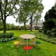 Masuta Gradina Rotunda Maro Natur OZN Masa pentru copii cu 4 locuri din lemn cu scaune colorate pentru Joaca Picnic si Activitati 