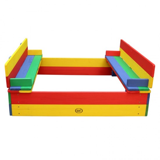 Spatiu de joaca cu nisip cu Bancute colorate - Lada cu nisip din lemn pentru gradina Axi