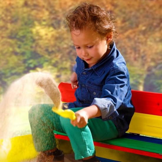 Spatiu de joaca cu nisip cu Bancute colorate - Lada cu nisip din lemn pentru gradina Axi