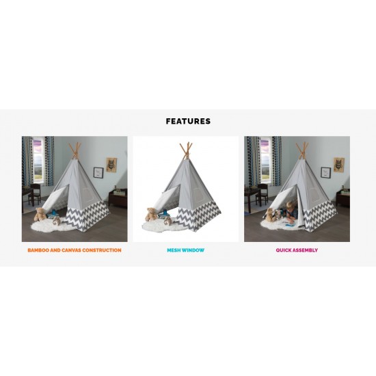 Cort mare copii Kidkraft Gri stil indian - DELUXE PLAY TEEPEE - Grey