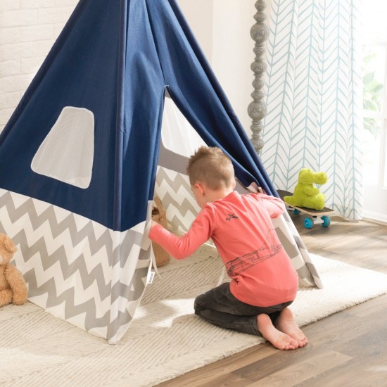 Cort mare copii Kidkraft ALbastru stil indian - DELUXE PLAY TEEPEE - Navy Blue