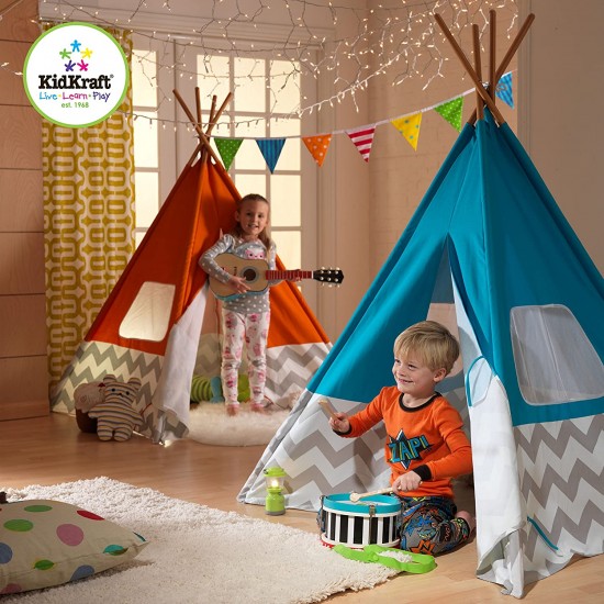 Cort mare copii Kidkraft Turcoaz stil indian - DELUXE PLAY TEEPEE - TURQUOISE