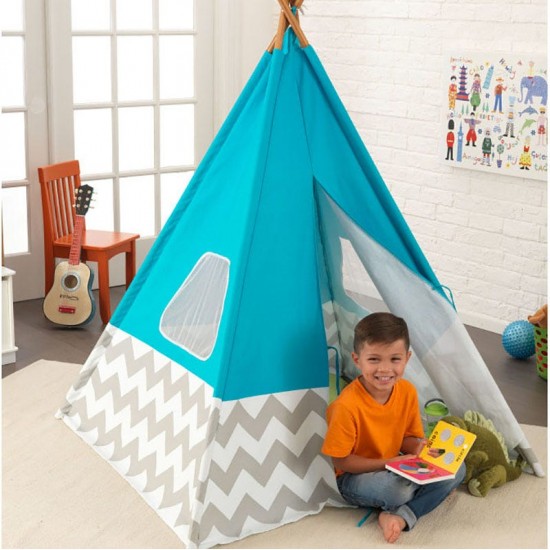 Cort mare copii Kidkraft Turcoaz stil indian - DELUXE PLAY TEEPEE - TURQUOISE