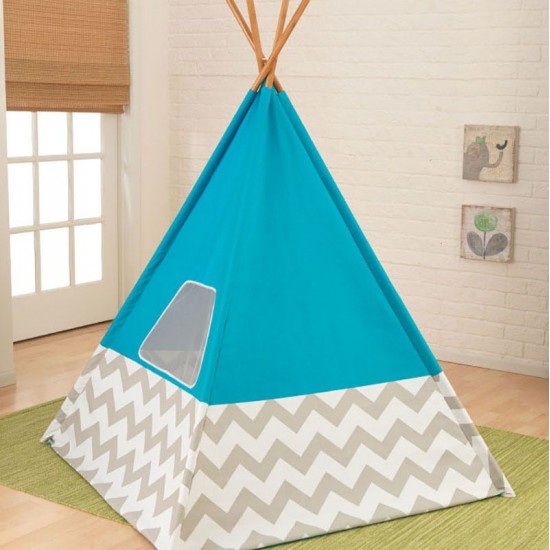 Cort mare copii Kidkraft Turcoaz stil indian - DELUXE PLAY TEEPEE - TURQUOISE