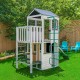 Complex Casă de joacă din lemn cu vedere la pădure pentru copii pe 2 niveluri Kidkraft  - Complex cu Etaj si Tobogan Woodland de exterior in gardina