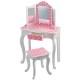 Masuta de toaleta pentru copii cu 3 oglinzi, sertar si scaun Roz-Alb - Vanity Table and Stool 