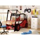 Pat cu Birou 2 in 1 pentru copii - MotoStivuitor cu Cupa cu LED-uri din lemn MDF - Patut mare forma de masina cu saltea inclusa
