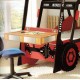 Pat cu Birou 2 in 1 pentru copii - MotoStivuitor cu Cupa cu LED-uri din lemn MDF - Patut mare forma de masina cu saltea inclusa