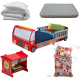 Set Fire Truck - 5 piese (pat masina de pompier, lenjerie si noptiera, set perna si pilota, saltea)