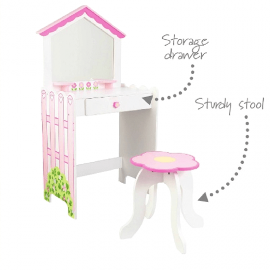 Masuta de toaleta cu oglinda si scaun cu scaun Princess Vanity Kidkraft