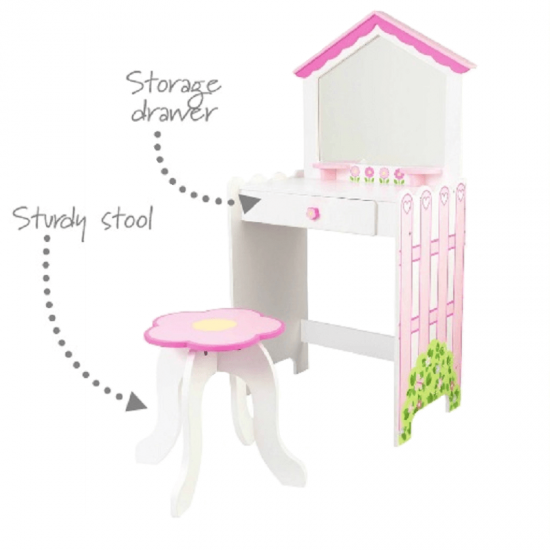 Masuta de toaleta cu oglinda si scaun cu scaun Princess Vanity Kidkraft