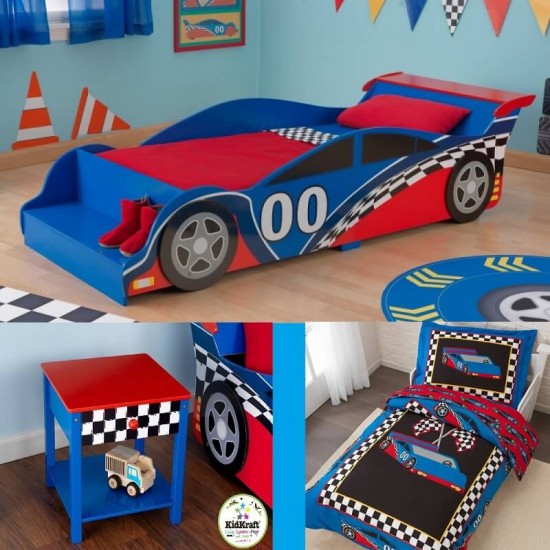 Set RaceCar 3 piese (pat masina, lenjerie pat, noptiera)