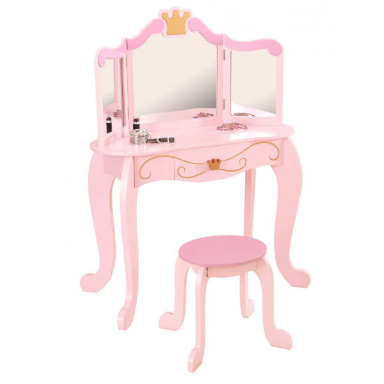 Masuta de toaleta Royal Princess cu oglinda cu scaun DollHouse Kidkraft Luxury