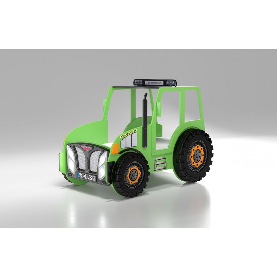 Pat AGRO pentru copii Tractor Farmer cu LED-uri din lemn MDF - Pat Verde in forma de masina cu saltea inclusa
