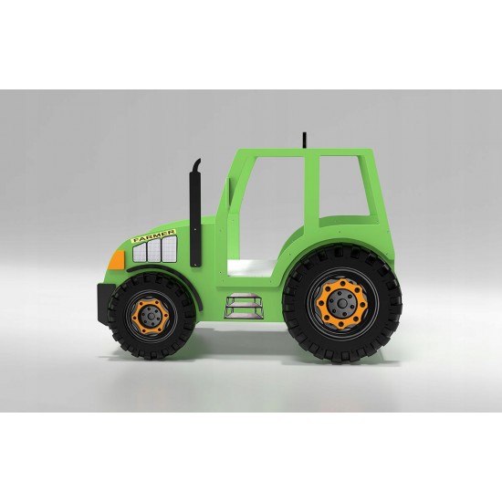 Pat AGRO pentru copii Tractor Farmer cu LED-uri din lemn MDF - Pat Verde in forma de masina cu saltea inclusa