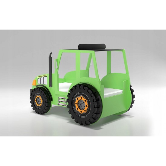 Pat AGRO pentru copii Tractor Farmer cu LED-uri din lemn MDF - Pat Verde in forma de masina cu saltea inclusa