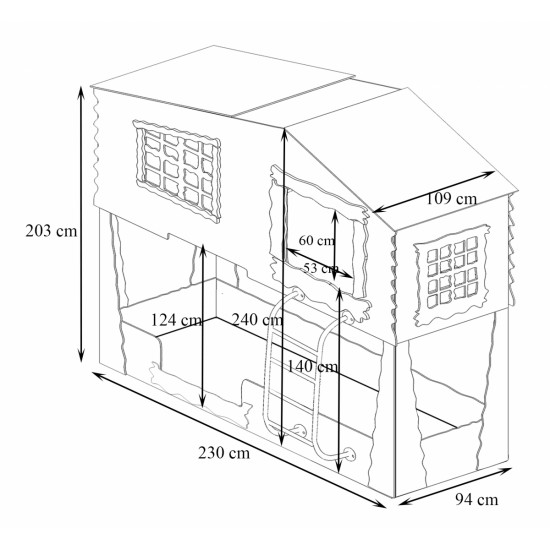 Pat Casa in Copac cu Etaj - Tree House - Pat etajat mare din lemn MDF