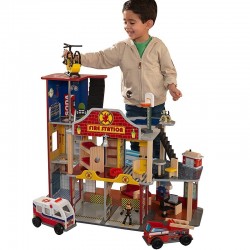 Statie de Pompieri - Deluxe Fire Rescue Station Kidkraft- Centru de joaca din lemn cu masinute de pompieri