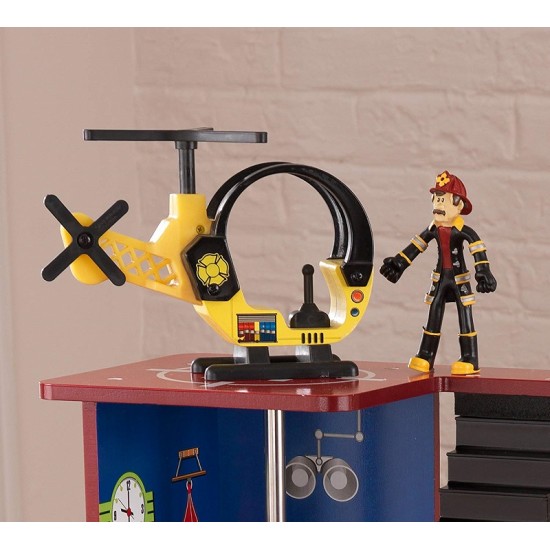 Statie de Pompieri - Deluxe Fire Rescue Station Kidkraft- Centru de joaca din lemn cu masinute de pompieri