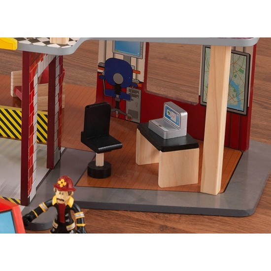 Statie de Pompieri - Deluxe Fire Rescue Station Kidkraft- Centru de joaca din lemn cu masinute de pompieri