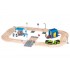 Set Trenulet electric cu baterie si pista auto din lemn Circuit Orasel  cu Spalatorie si Benzinarie