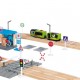 Set Trenulet electric cu baterie si pista auto din lemn Circuit Orasel  cu Spalatorie si Benzinarie