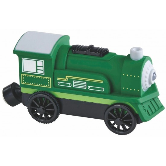 Locomotiva Electrica Puternica cu 2 Baterii - Trenulet Verde cu sunete si lumini LED - Green Steam Motorized Engine 