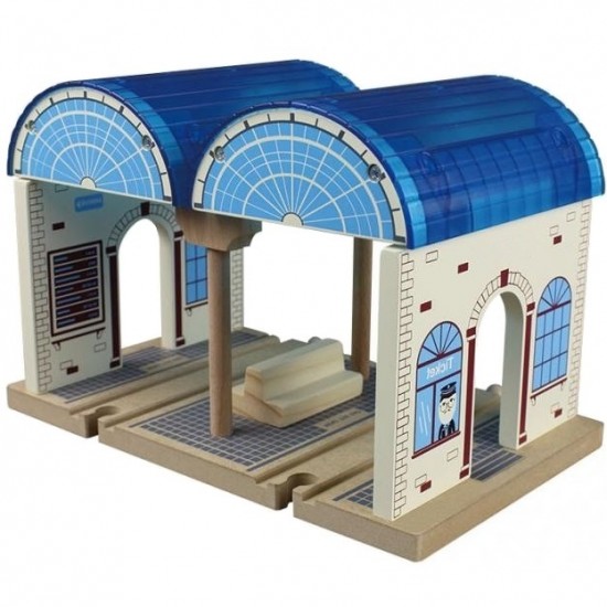 Gara Principala Mare din lemn Stop & Go Blue Maxim Rail Road Central Station