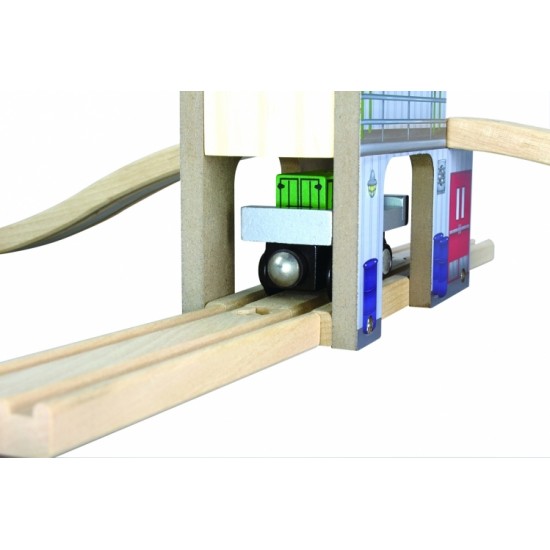 Statie de Marfa - Tunel - Pod cu 2 trasee - Set din lemn Maxim Enterprise Rail Road 