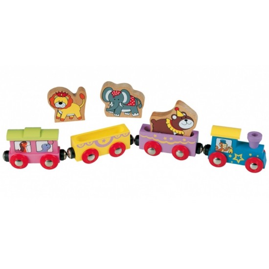 Trenulet din lemn Circus cu animale de Circ leu urs si elefant Maxim-50828 Rail Road