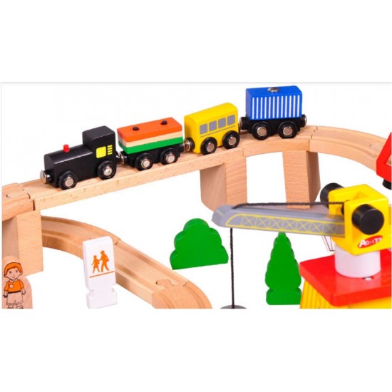 Set Trenulet Wooden Train 100 piese