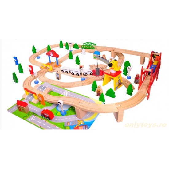 Set Trenulet Wooden Train 100 piese