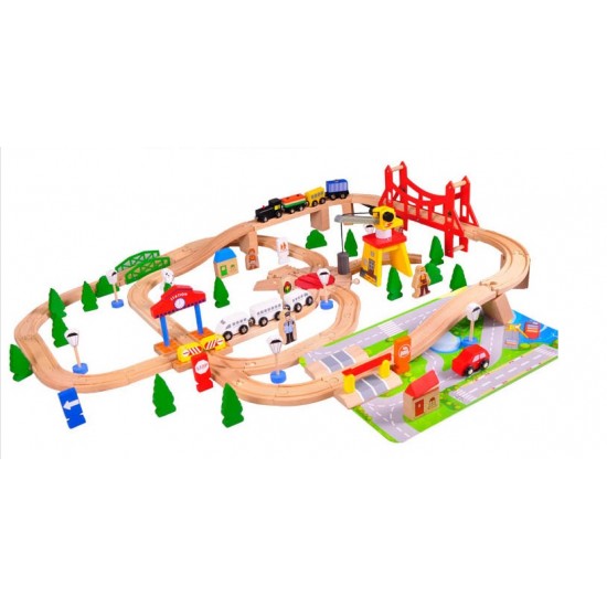 Set Trenulet Wooden Train 100 piese