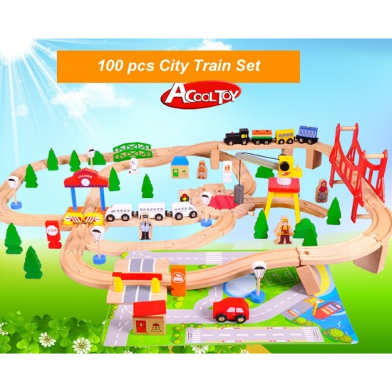 Set Trenulet Wooden Train 100 piese
