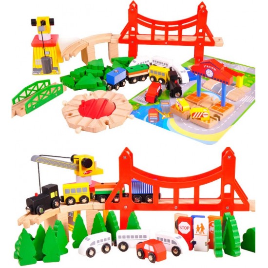 Set Trenulet Wooden Train 100 piese