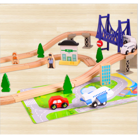 Set trenulet din lemn City Wooden Airport Train AcoolToy  44 piese