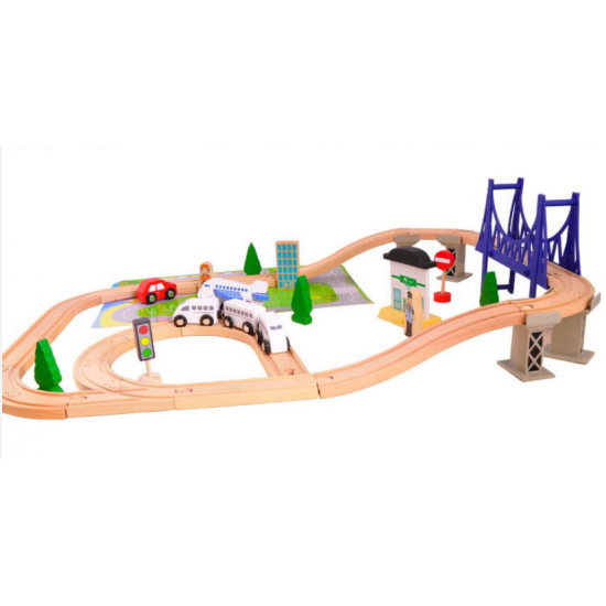 Set trenulet din lemn City Wooden Airport Train AcoolToy  44 piese