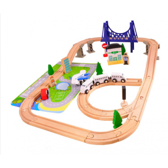 Set trenulet din lemn City Wooden Airport Train AcoolToy  44 piese