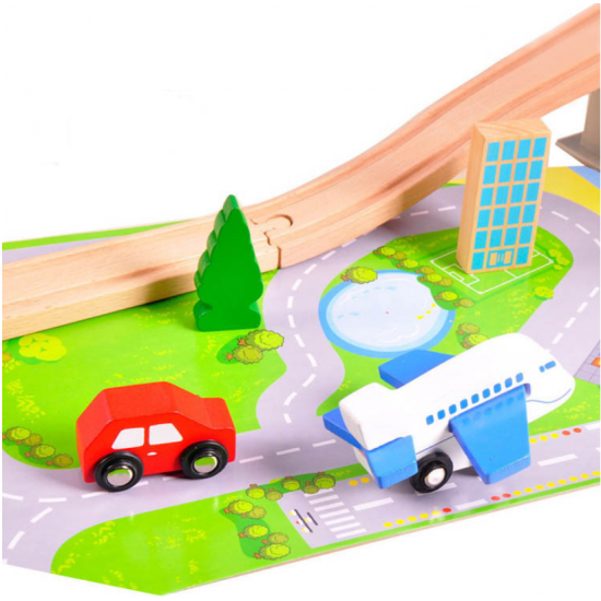 Set trenulet din lemn City Wooden Airport Train AcoolToy  44 piese