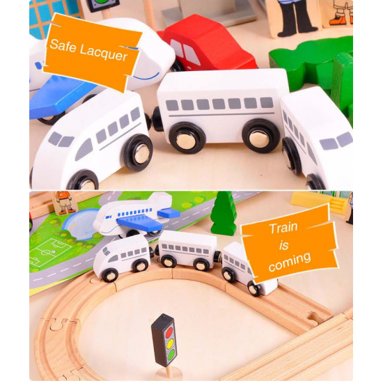 Set trenulet din lemn City Wooden Airport Train AcoolToy  44 piese