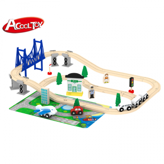 Set trenulet din lemn City Wooden Airport Train AcoolToy  44 piese