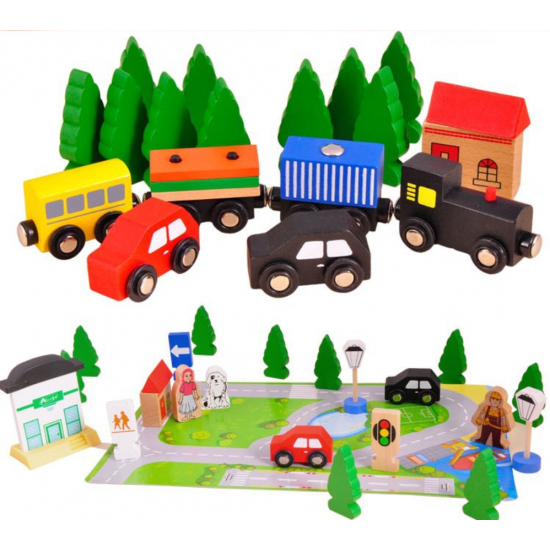 Set trenulet Wooden Train 70 piese