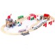 Set trenulet cu baterie Circuit Railway Green Police Station, din lemn cu 80 de piese