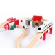 Set trenulet cu baterie Circuit Railway Green Police Station, din lemn cu 80 de piese