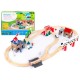Set trenulet cu baterie Circuit Railway Green Police Station, din lemn cu 80 de piese