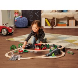Set trenulet electric cu baterie Circuit trenulete Railway din lemn cu 72 de piese