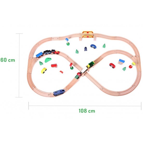 Set trenulet cu Locomotiva Albastara Electrica cu Baterii si sine din lemn 