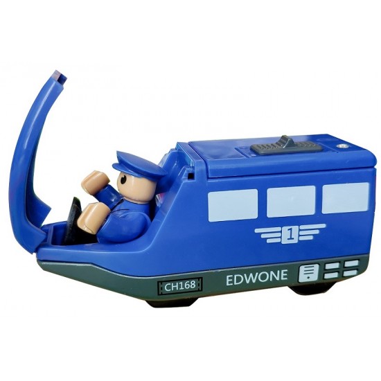 Set trenulet cu Locomotiva Albastara Electrica cu Baterii si sine din lemn 