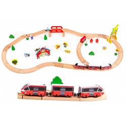 Set trenulet InterCity cu Locomotiva Electrica cu Baterii si sine din lemn 